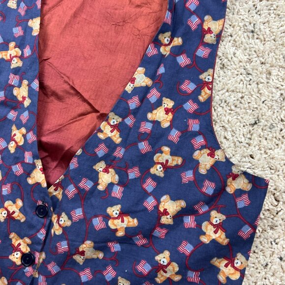 Women's Vintage Vest 111 Main Patriotic American Flag & Teddy Bears Medium - Picture 3 of 9